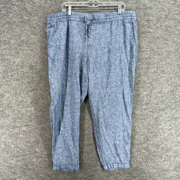 Old Navy Pants Women XL Blue High Rise Flat Front Drawstring Linen Chino Pockets - Picture 1 of 8